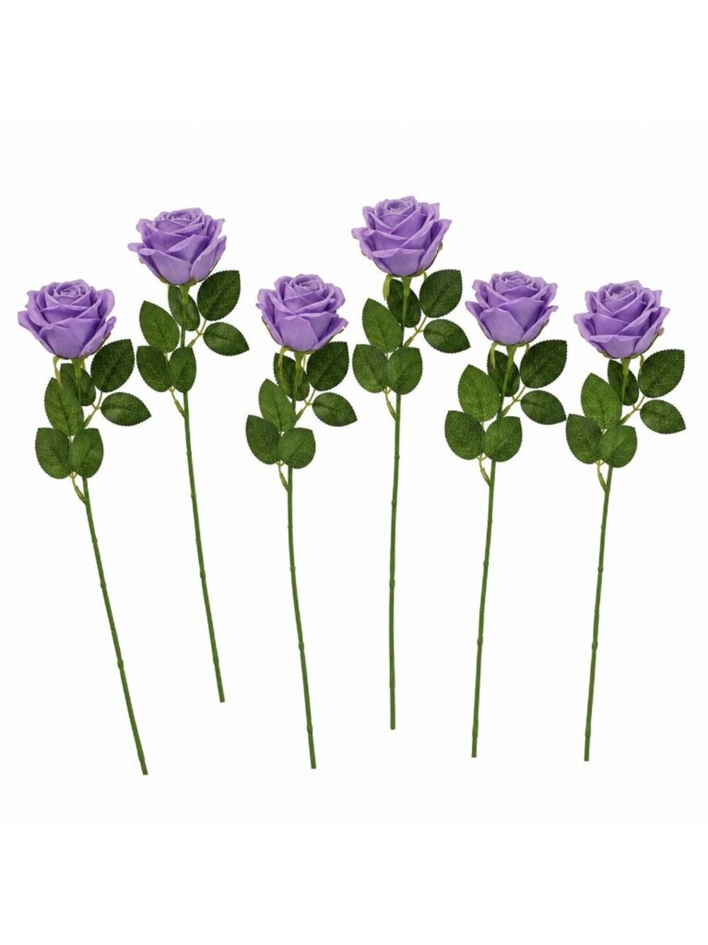 Set of 6 Lavender Rose Stems Faux Roses Artificial Purple Flowers Cottagecore We